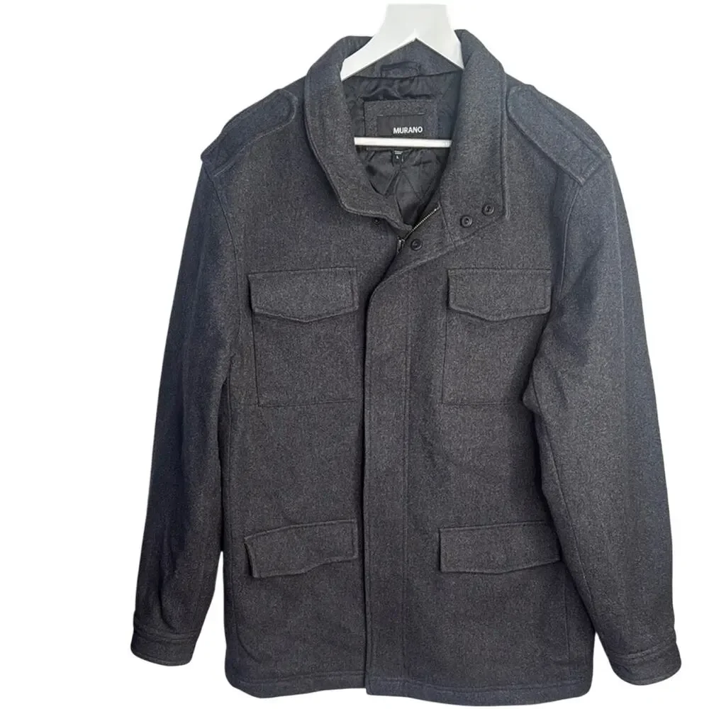 Murano Men’s Gray Wool-blend Military Style Jacket Sz Large